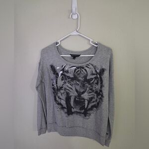Rock & Republic Grey Sequin Tiger Scoopneck Sweater
